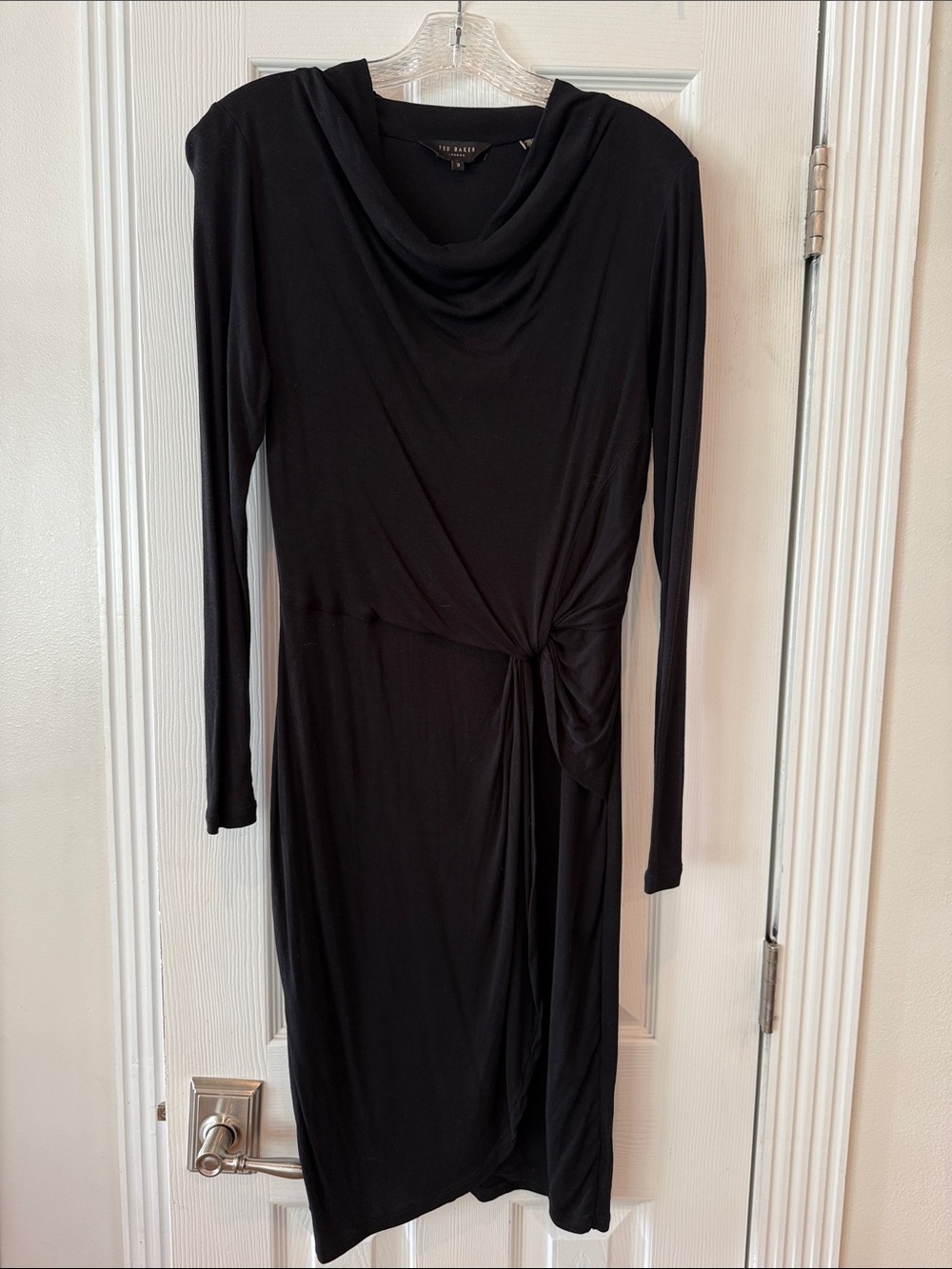 Ted Baker Black Long-Sleeve Draped Knot Dress